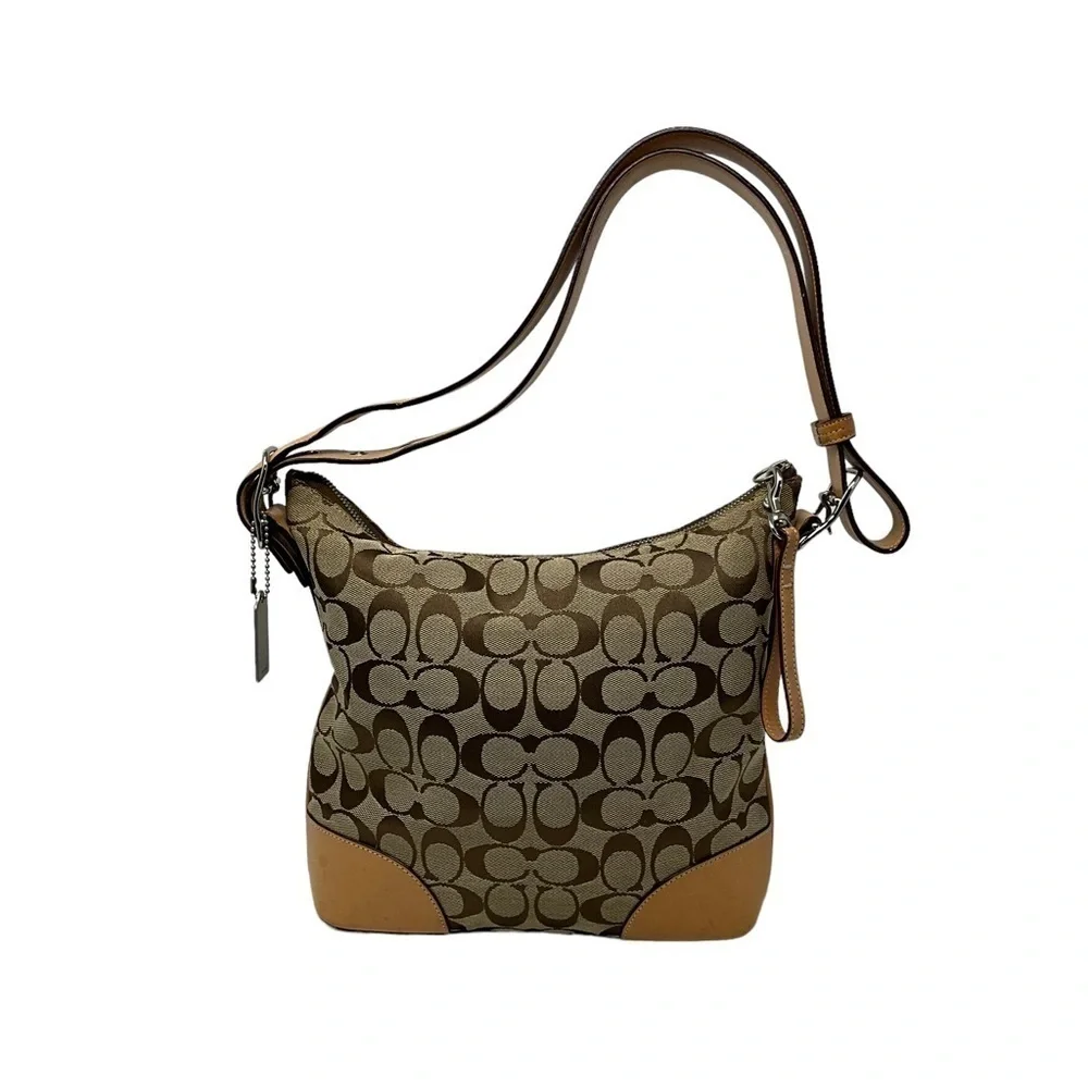 Coach L2K-6347 Hobo Signature Tote‎ Leather Trim Brown Logo Canvas Bag